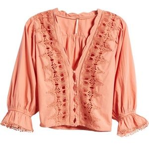 Free People Louelle Blouse Crochet Embroidered